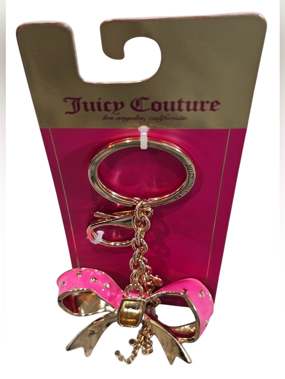 Juicy Couture Gold-tone Keyring with Pink Enamel Bow & Pearls, New - Picture 3 of 3
